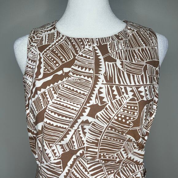 J. McLaughlin Sleeveless Sheath Dress Size 4 Brown White Geo Palm Print Resort - Picture 3 of 11
